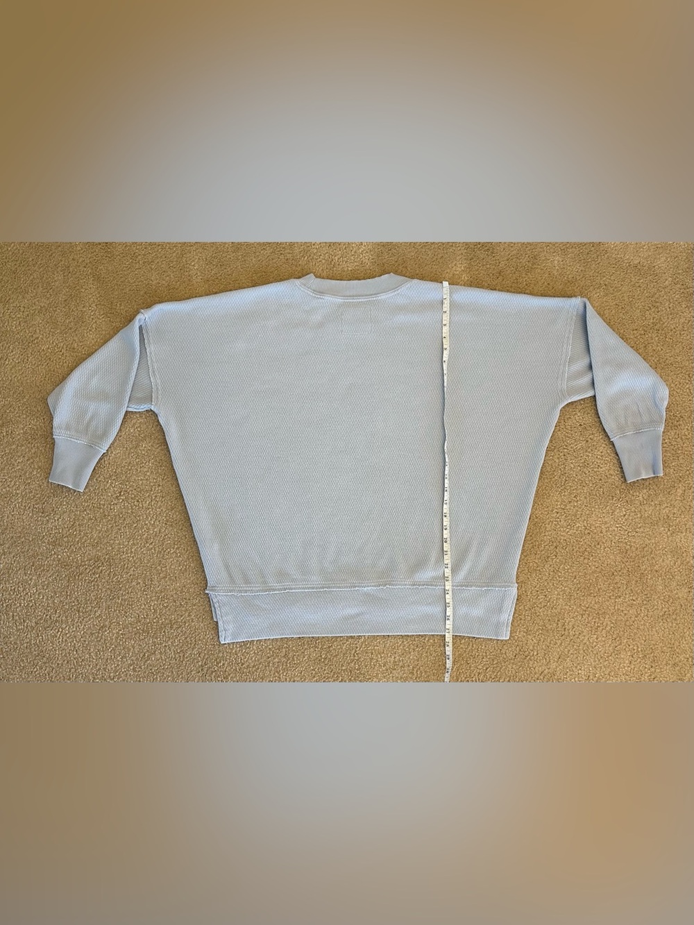 AERIE Waffle Knit Women’s High Low Long Sleeve M Medium Baby Blue Distressed